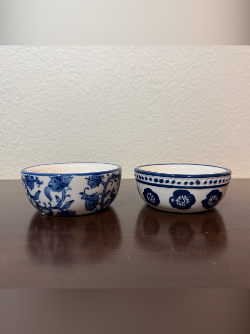 Mud Pie Blue and White Ceramic Trinket Bowls - Floral and Dot Designs Tidbit